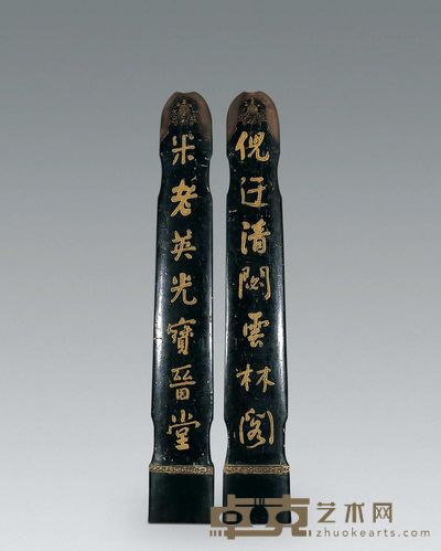 清 黑漆描金琴形抱柱 高113cm