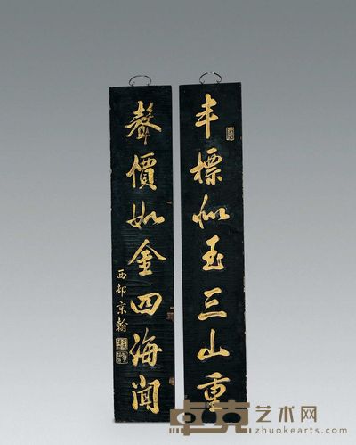 清 黑漆描金抱柱 高117cm