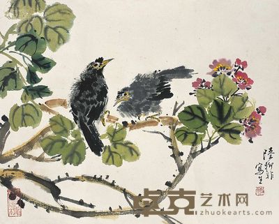 陆抑非 花鸟 镜心 34×42cm