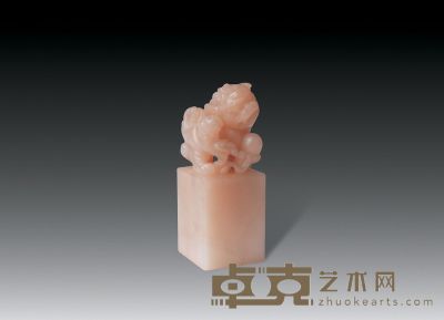 粉红荔枝狮纽印章 3×3×7.8cm