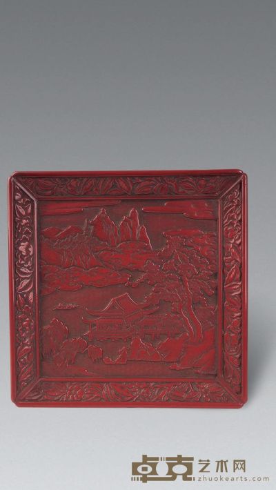 清中期 剔红山水人物纹盘 25×26cm