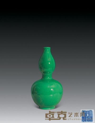 清光绪 瓜皮绿釉葫芦瓶 高34cm