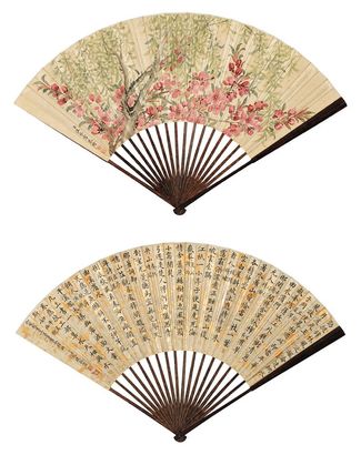 嘉庆帝 汪承霈 楷书乾隆御制题画诗 柳翠桃喧 成扇