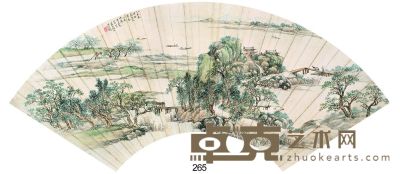 吴青霞 乙亥（1995）年作 春江帆影 扇片 18×50cm