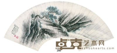 祁崑 甲子（1924）年作 青松听泉 扇片 24×69cm