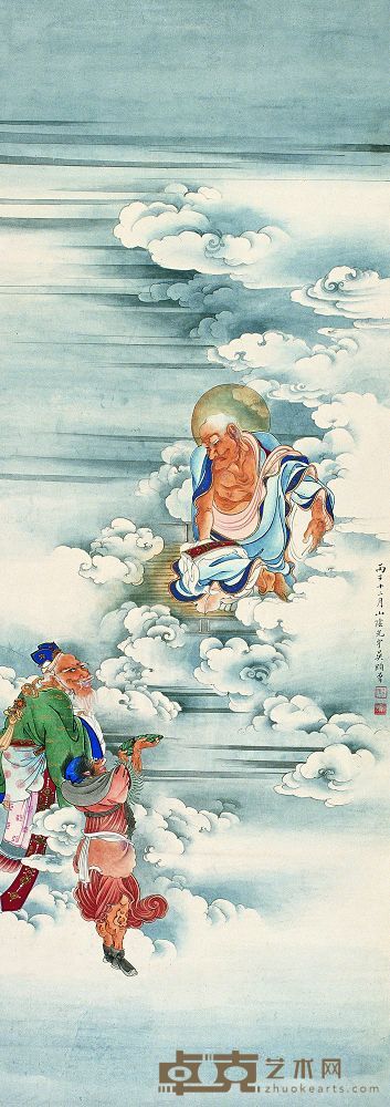 吴光宇 丙子（1936）年作 礼佛图 立轴 117×42cm