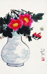 谢之光 蜜蜂芙蓉 立轴