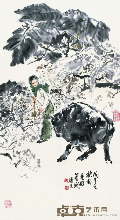 方增先 戊午（1978）年作 牧牛图 镜片 75×41cm