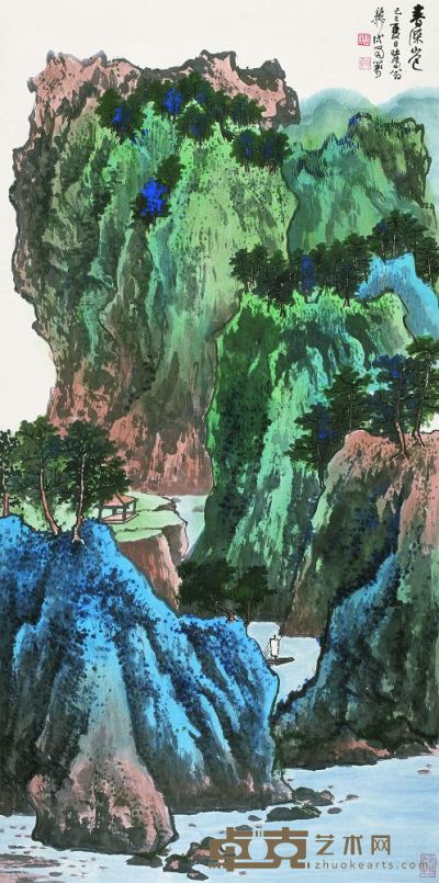 谢稚柳 己巳（1989）年作 春深山色 立轴 137×67cm