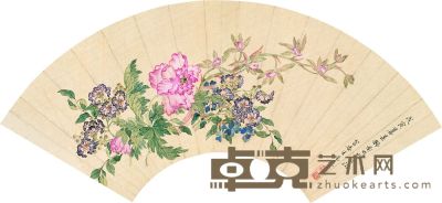 王采蘩 戊寅（1878）年作 锦绣芙蓉 扇片 19×53cm
