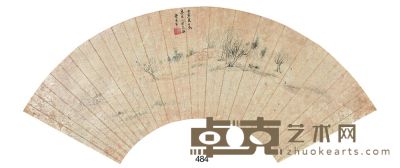 叶有年 壬寅（1662）年作 柳溪春泛 扇片 17×53cm
