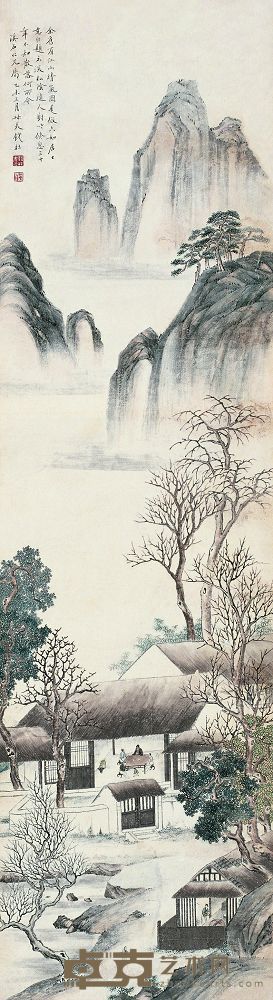 钱杜 乙未（1835）年作 江山晴岚 镜片 140×40cm