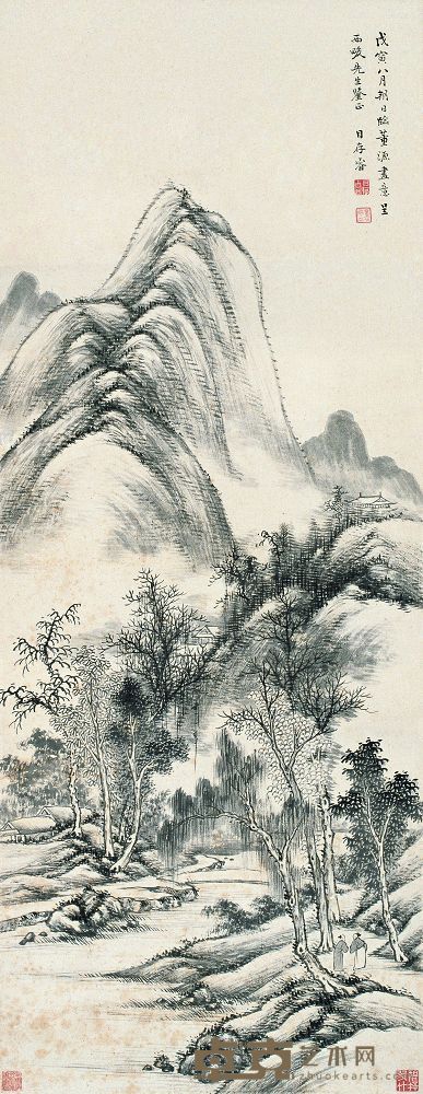 上睿 戊寅（1698）年作 青山晤语 立轴 98×38cm