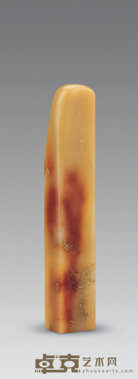 寿山芙蓉石薄意芭蕉小鸡图方章 2.1×1.8×12.5cm
