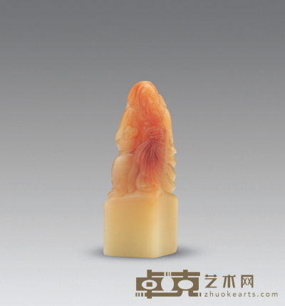 寿山红花芙蓉石雕人物方章 2.1×2.1×6.3cm