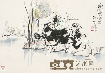 吴冠中 江南风景 镜框 28×42cm