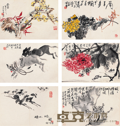 高冠华 王同仁 郭怡孮 卢光照 等 花卉 镜框 （六开） 29×42cm×6