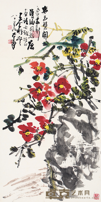 王个簃 山茶花 立轴 68×34cm