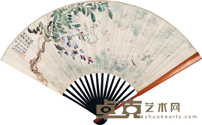 黄隽之 花卉书法 成扇 18×50cm