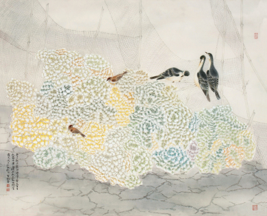 苏百钧 2008年作 花鸟 镜框