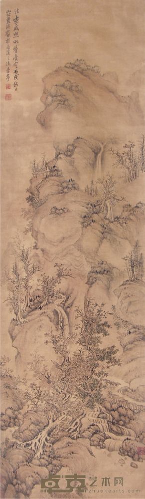 蓝瑛绢本山水立轴 156×46