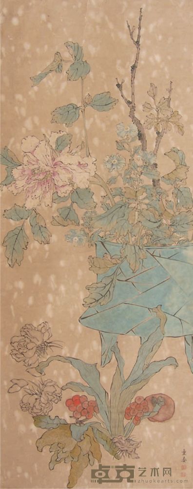 童晏花卉立轴 112×44