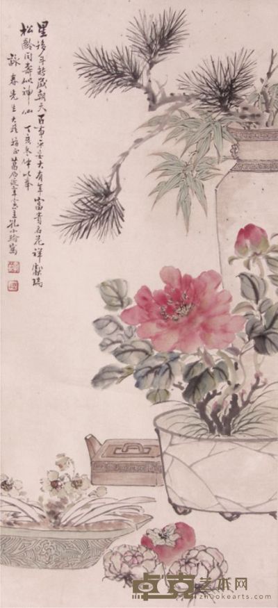 孔小瑜花卉立轴 76×35