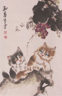 孙菊生猫立轴