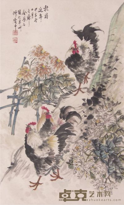 金梦石鸡立轴 78×46
