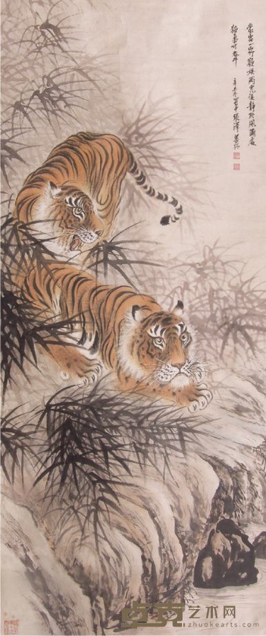 张善孖虎立轴 132×54