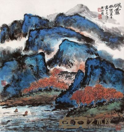 朱屺瞻 1983年作 枫露山水图 立轴 72×67.5cm