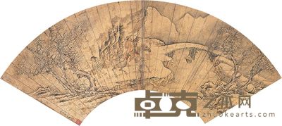 仇英 携琴访友 扇面