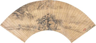 张宏 访友图 扇面