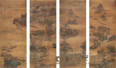 高岑 1665年作 渔樵耕读 四屏镜心 72×28cm×4