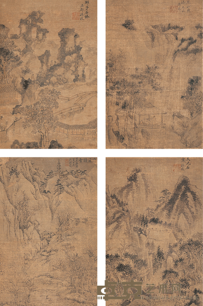 孙枝 山水 册页 （八开选四） 30×19.5cm×8