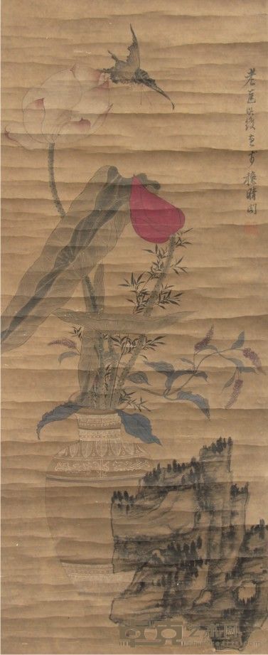 陈老莲  花卉立轴 90×37