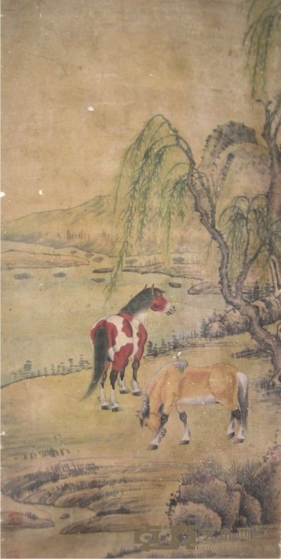 郎世宁  双骏图立轴 115×54