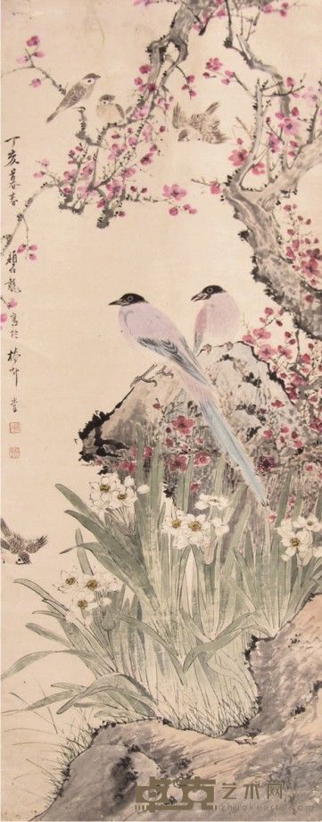 颜伯龙 花鸟立轴 109×45