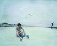 何多苓 1992年作 在海滩放风筝的女孩