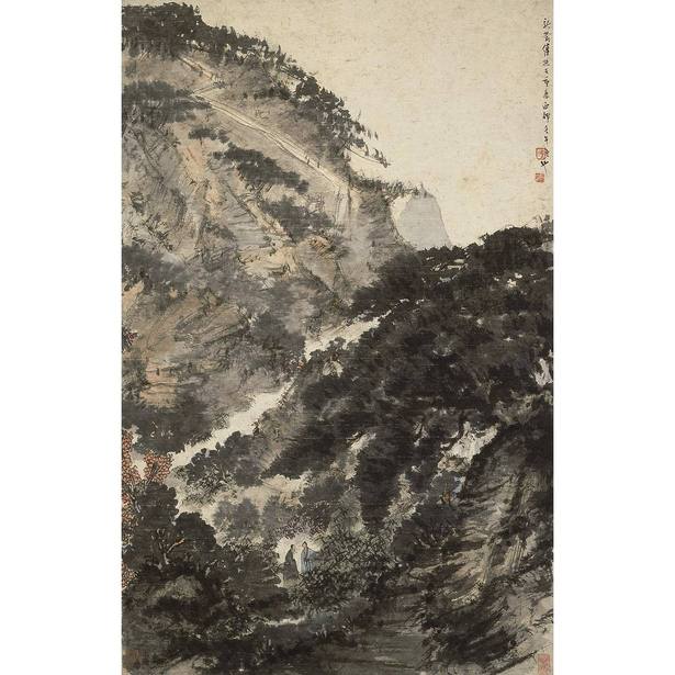 傅抱石 1942年作 幽谷话旧 立轴
