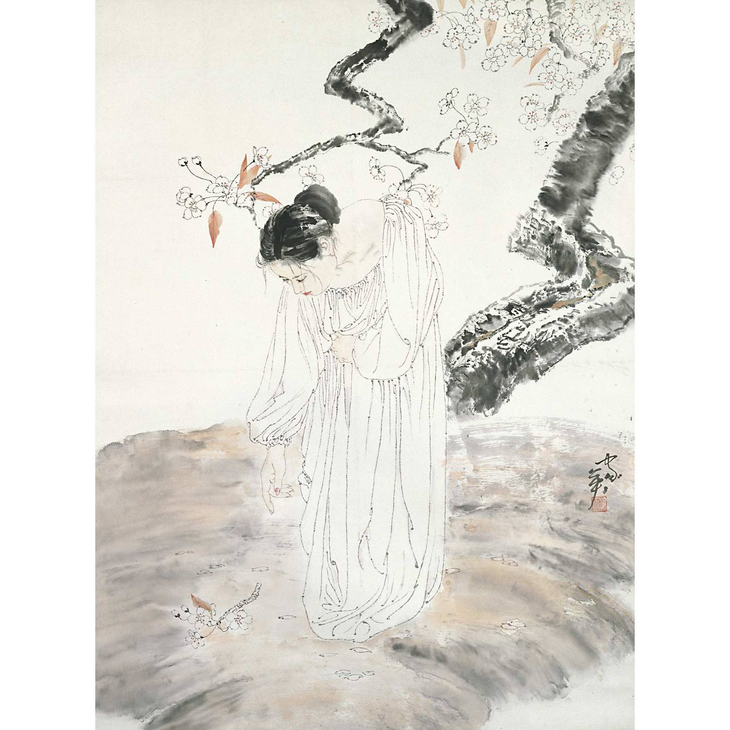 何家英 检花图 镜框92.2×67.6cm
