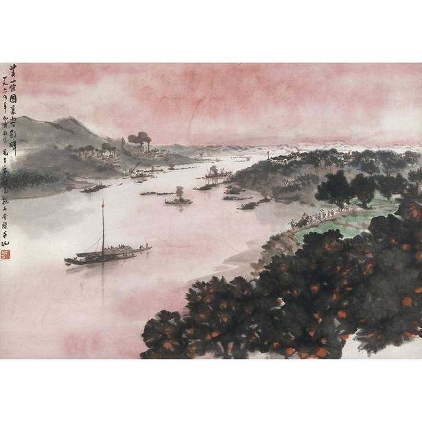 傅抱石 1964年作 芙蓉国里尽朝晖 立轴