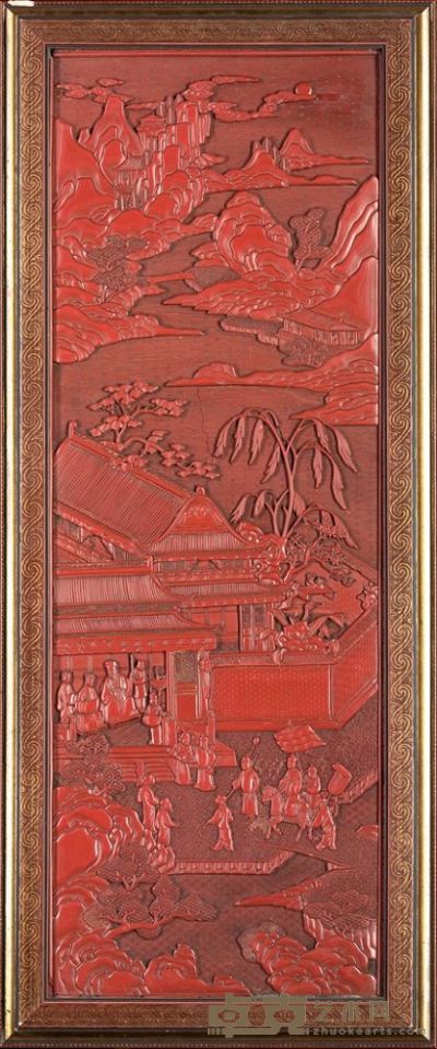 16th 剔红山水人物纹屏 高65cm