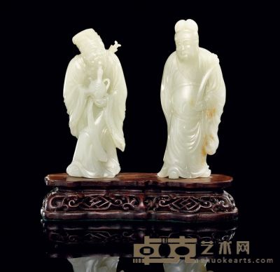 18th 青玉雕人物 （两件） 高13.2cm