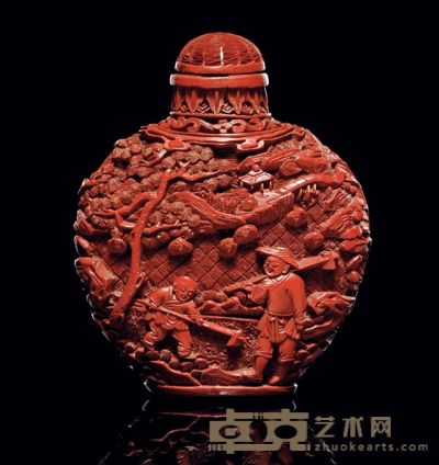 1730-1820 剔红人物图鼻烟壶 高5cm