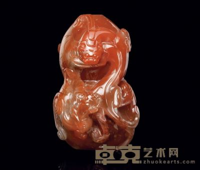 19th 玛瑙雕螭龙葫芦形鼻烟壶 长8.1cm