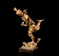 A LACQUERED AND GOLD PAINTED BRONZE FIGURE OF KUI XING，MING DYNASTY (1368-1644)