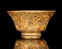 A SILVER-GILT ENCASED MARBLE BOWL，POSSIBLY TANG DYNASTY (618-907)