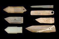 A GROUP OF SIX JADE BLADES，SHANG DYNASTY (1600-1100BC) AND LATER