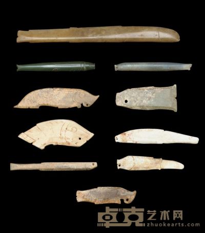 TEN EARLY JADE FISH PEDAANTS，SHANG/WESTERN SHOU DYNASTY (1600-771BC) 长14.3cm